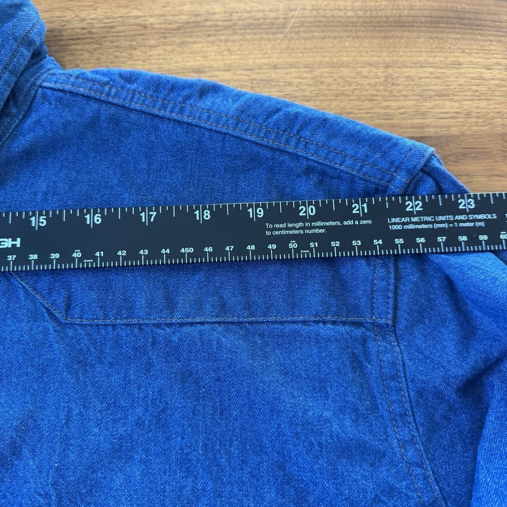 Wrangler Mens 3X Western Denim Shirt Blue Pearl Snap Raw Hem Long Sleeve Big - Picture 4 of 8